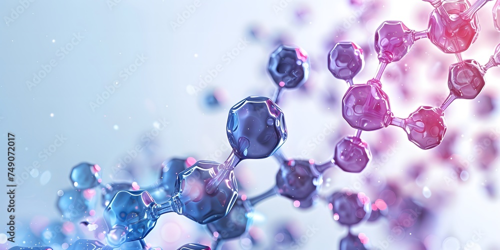white banner with detailed visualization of molecular structures, molecular science, atoms white banner with detailed visualization of molecular structures, molecular science, atoms