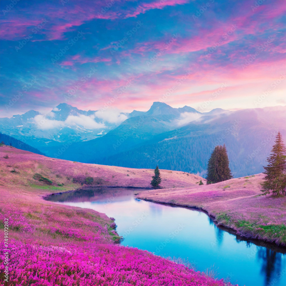 Pink and blue landscape