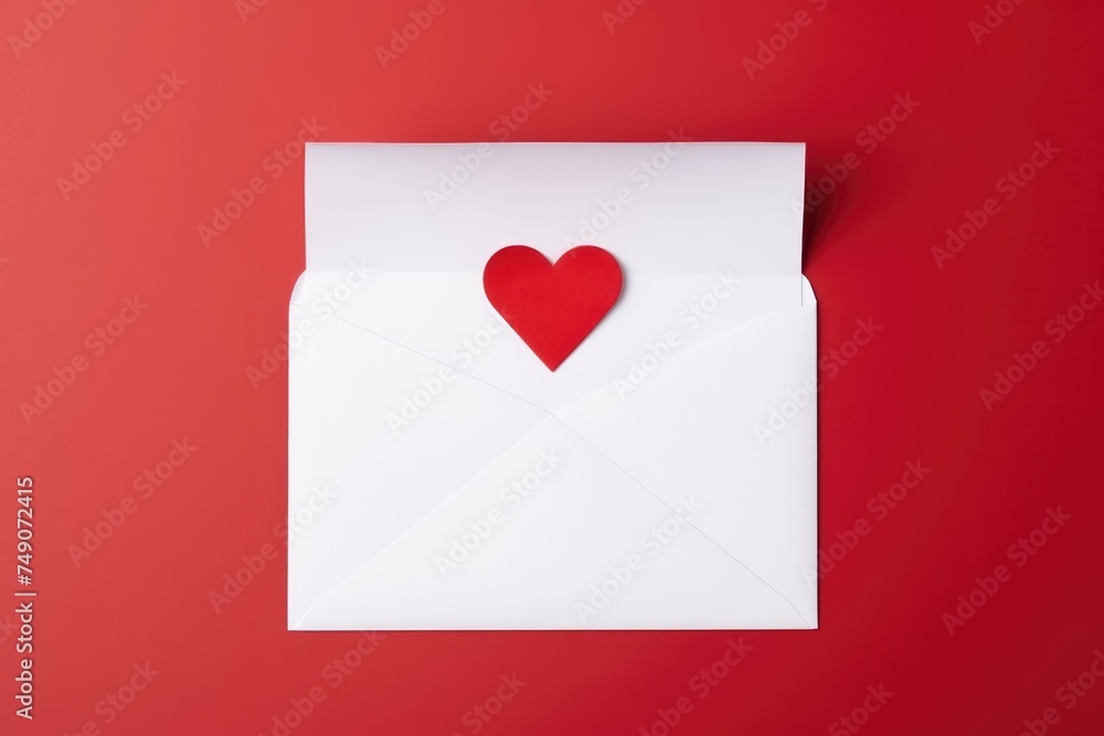 A minimalist Valentine's Day concept featuring a white envelope sealed with a single red heart on a red background. Minimalist Love Letter Concept with Red Heart