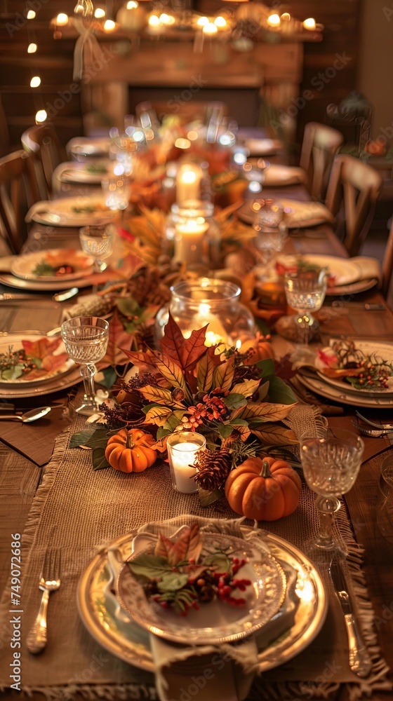 Rustic Thanksgiving dinner table set for eight Rustic Thanksgiving dinner table set for eight