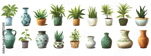 Group of Potted Plants on White Background Generative AI © j@supervideoshop.com