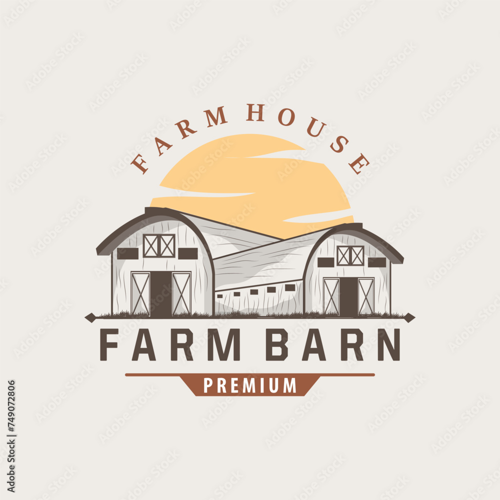 Barn logo agriculture building template farmer farm vintage design simple retro style illustration
