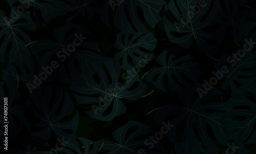 Hawaiian seamless pattern with exotic palm leaves. Tropical plants in realistic style. Vector botanical illustration on a black background. dark green nature.