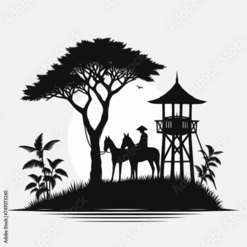 silhouette of horseman under a tree