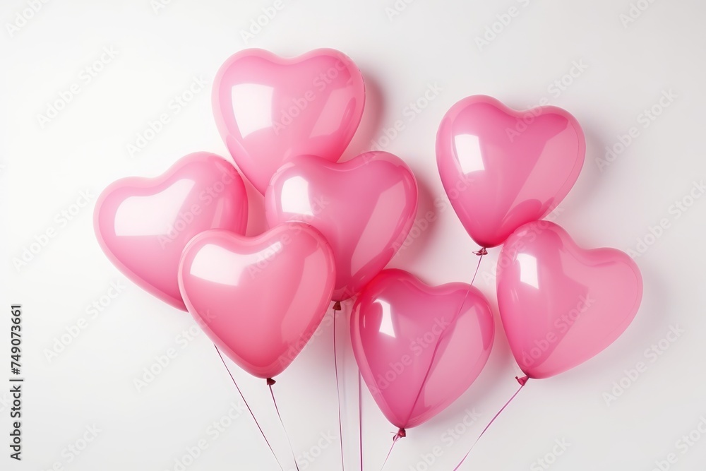 Close-up of pink heart-shaped balloons clustered together against a white background. Close-Up of Pink Heart Balloons