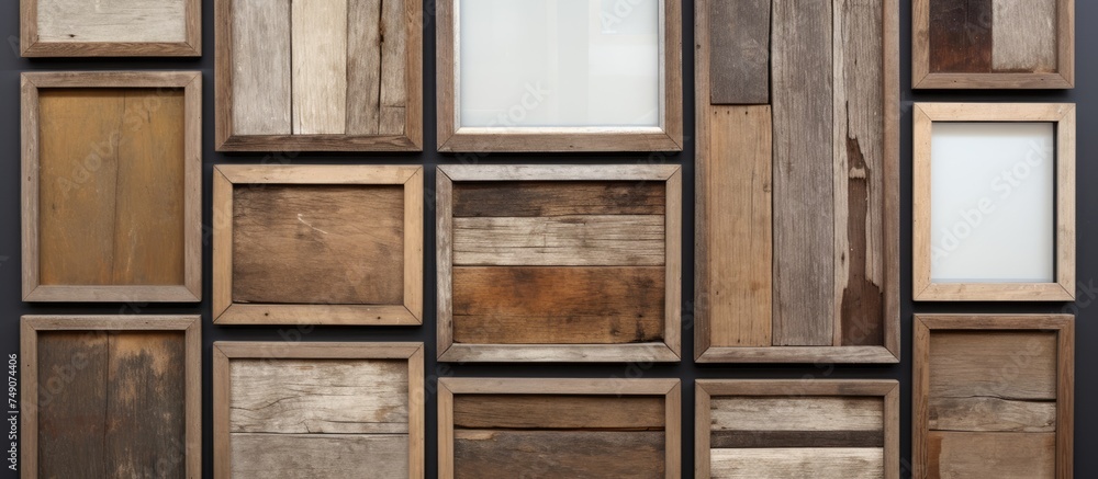 A wall constructed using an assortment of wood types, showcasing a blend of textures, colors, and grains in a harmonious pattern. Each plank contributes to the overall aesthetic, offering a unique