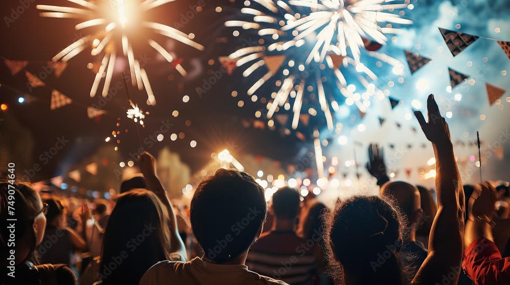 Summer Festival Fireworks, Joyful Crowd and Night Breeze