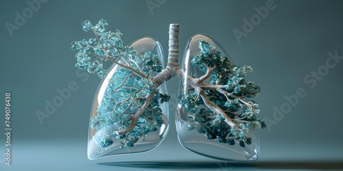 transparent lungs with trees inside, a concept of clean air without pollution