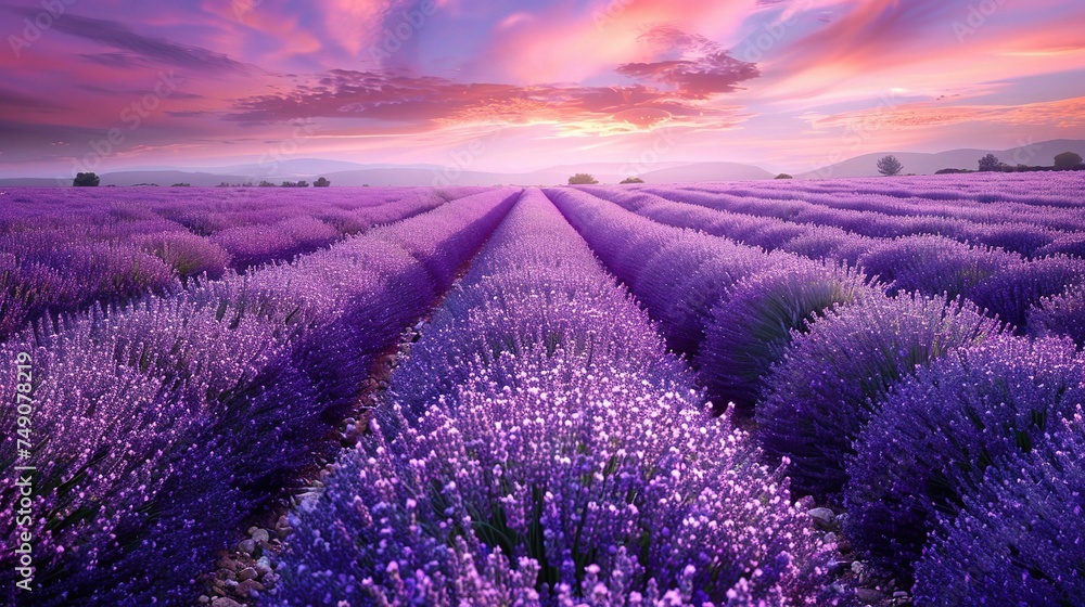 Beautiful detail of scented lavender flowers field perfect Radiant Orchid color
