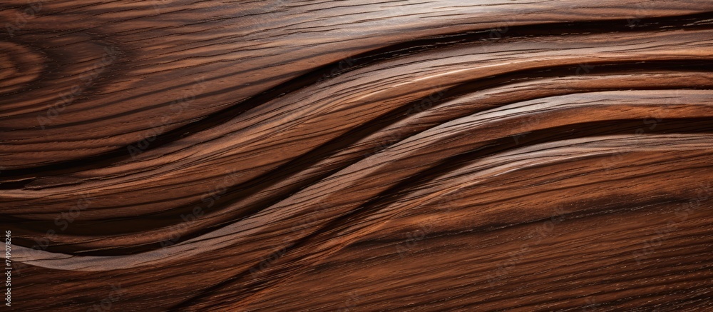 This close-up showcases the unique wood grain and sleek eye details on a wooden surface, finished with chocolate hardwax oil. Wavy lines add depth and character to the wood. This close-up showcases the unique wood grain and sleek eye details on a wooden surface, finished with chocolate hardwax oil. Wavy lines add depth and character to the wood.