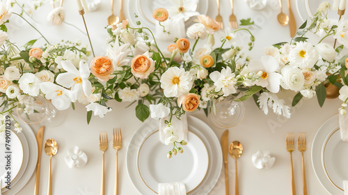 wedding table setting with white flowers