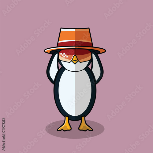 Cute cartoon penguin wearing a hat and glasses stylishly