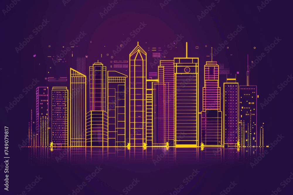 City with buildings and skyscrapers on background. 