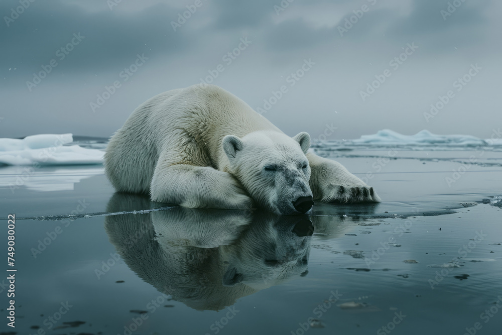 Beautiful polar bears resting or resting on ice.