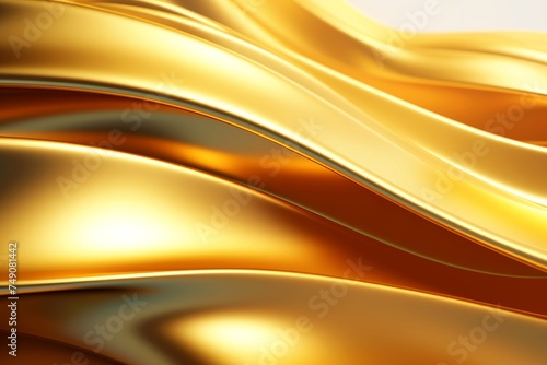 Golden silk metal draped smoothly, luxurious wave background texture glowing