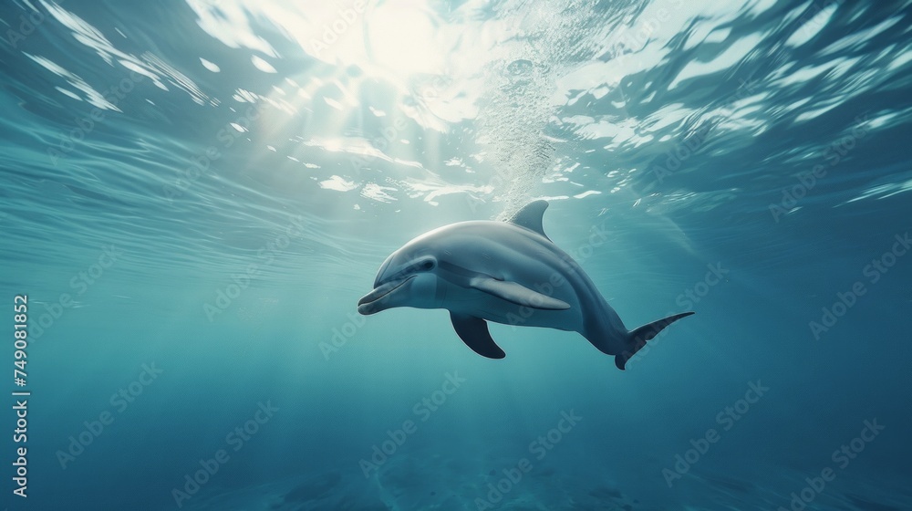 Fototapeta premium Dolphin in clear blue sea