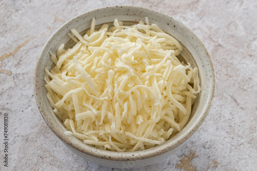 Grated Mozzarella Cheese in a Bowl