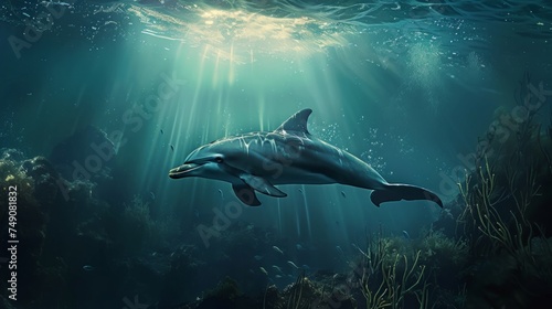 Dolphin in clear blue sea © Nataliya