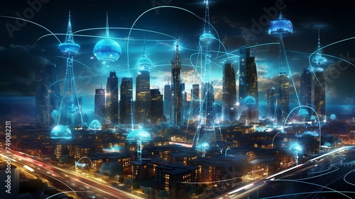 Smart city and wireless communication network concept  Generative AI illustrations.