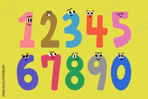 number characters are making funny looks. flat cartoon style illustration