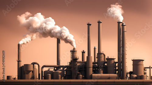Factory Air Pollution Concept. 3D Smoke from Factory Pipes: Concept for Earth Day