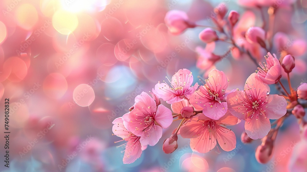 Cherry blossoms over blurred nature background/ Spring flowers