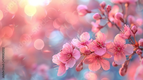 Cherry blossoms over blurred nature background  Spring flowers