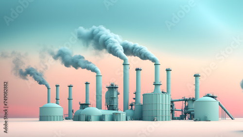 Environmental Pollution Visualization. 3D Smoke from Factory Chimneys. Earth Day Theme