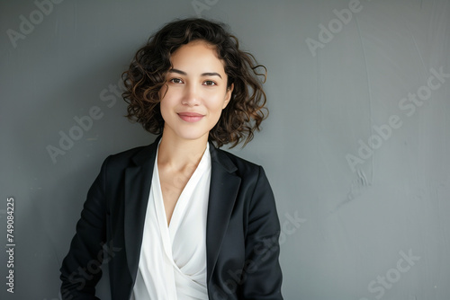 Professional Woman in Business Attire Exudes Confidence and Modern Elegance Against a Minimalist Background