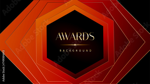 Red orange and golden awards graphics background. Elegant orange premium template design. Wedding invitation card. Engagement ceremony invite. Luxury premium corporate abstract design template.
