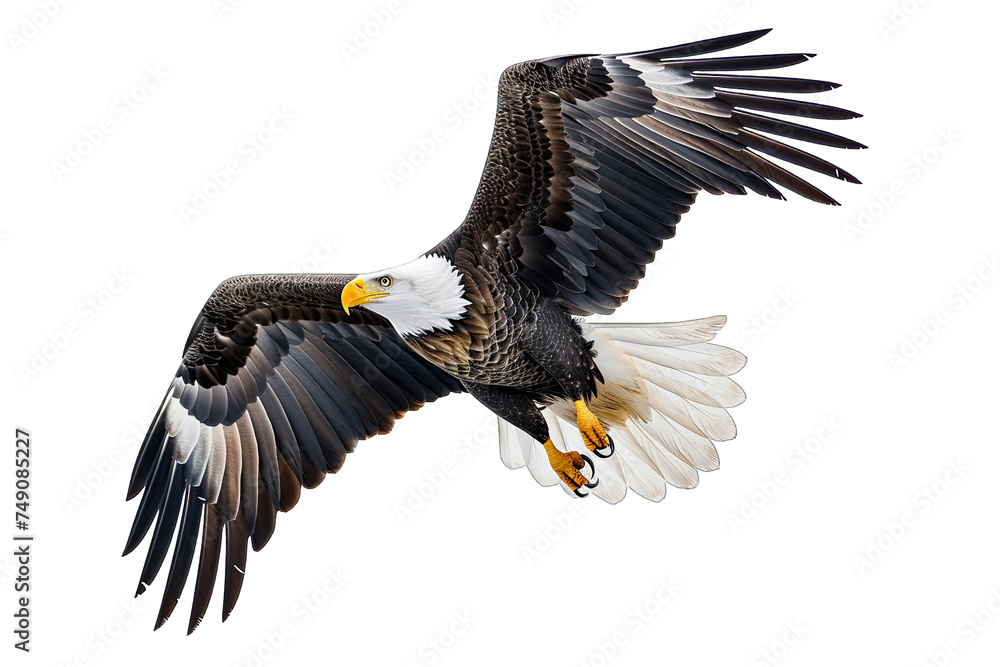 Obraz premium Close Up Of White, Black, Brown Eagle Flying On Transparetn Background