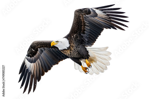 Close Up Of White, Black, Brown Eagle Flying On Transparetn Background
