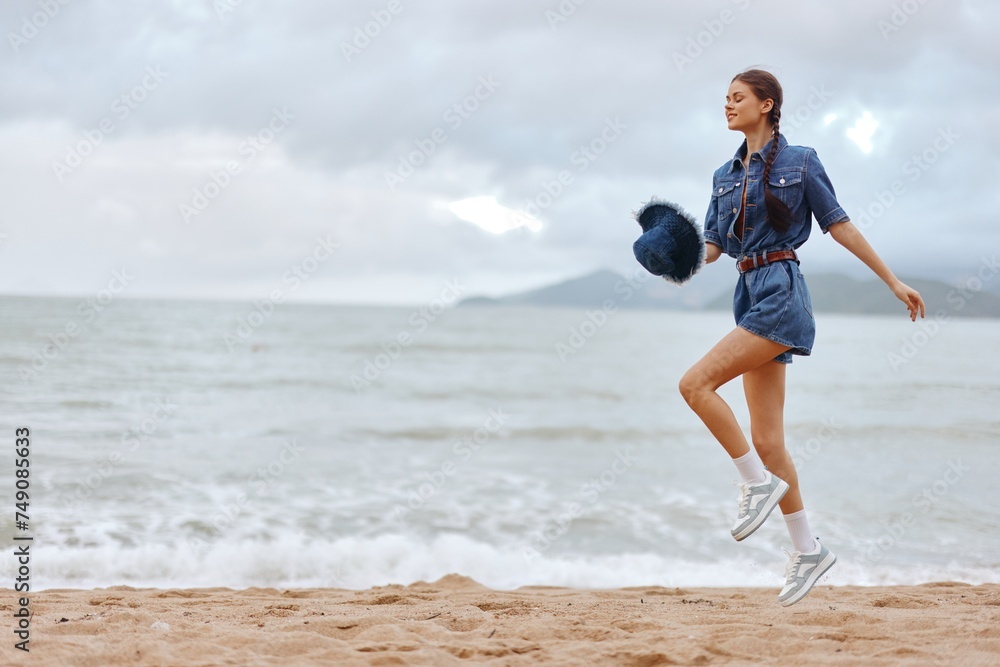 Active Summer: Fit Female Runner Training on the Beach at Sunset, Enjoying the Healthy Lifestyle and Beautiful Nature Surroundings Active Summer: Fit Female Runner Training on the Beach at Sunset, Enjoying the Healthy Lifestyle and Beautiful Nature Surroundings