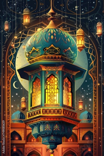 Vibrant Colors and Intricate Details in a Lantern Illustration for Ramadan Celebration Perfect for Cultural Event and Festival
