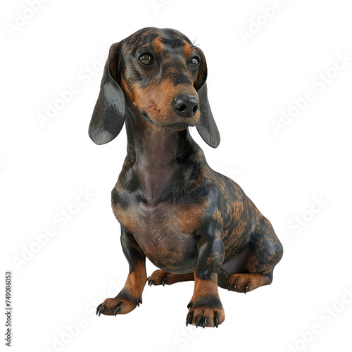 Dachshund dog isolated on transparent background  looking to the side.