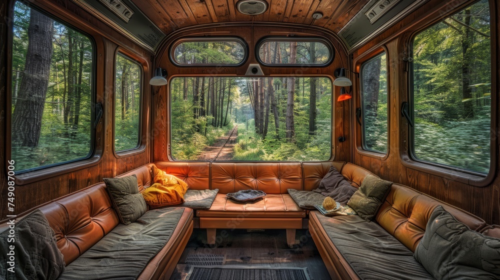 a view from inside a train carriage looking out the window. View of nature from the train compartment. looks out the train window a view from inside a train carriage looking out the window. View of nature from the train compartment. looks out the train window