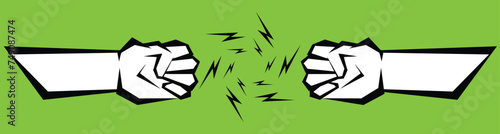 Two hands fighting each other with lightning between dispute, length