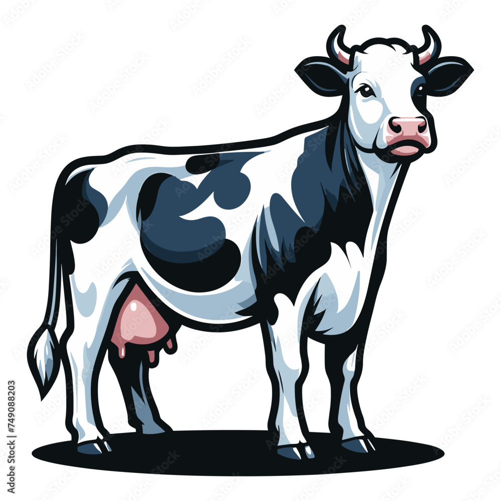 Cow full body vector illustration, farm pet, animal livestock, for butchery meat shop and dairy milk product, agriculture concept, design template isolated on white background Cow full body vector illustration, farm pet, animal livestock, for butchery meat shop and dairy milk product, agriculture concept, design template isolated on white background