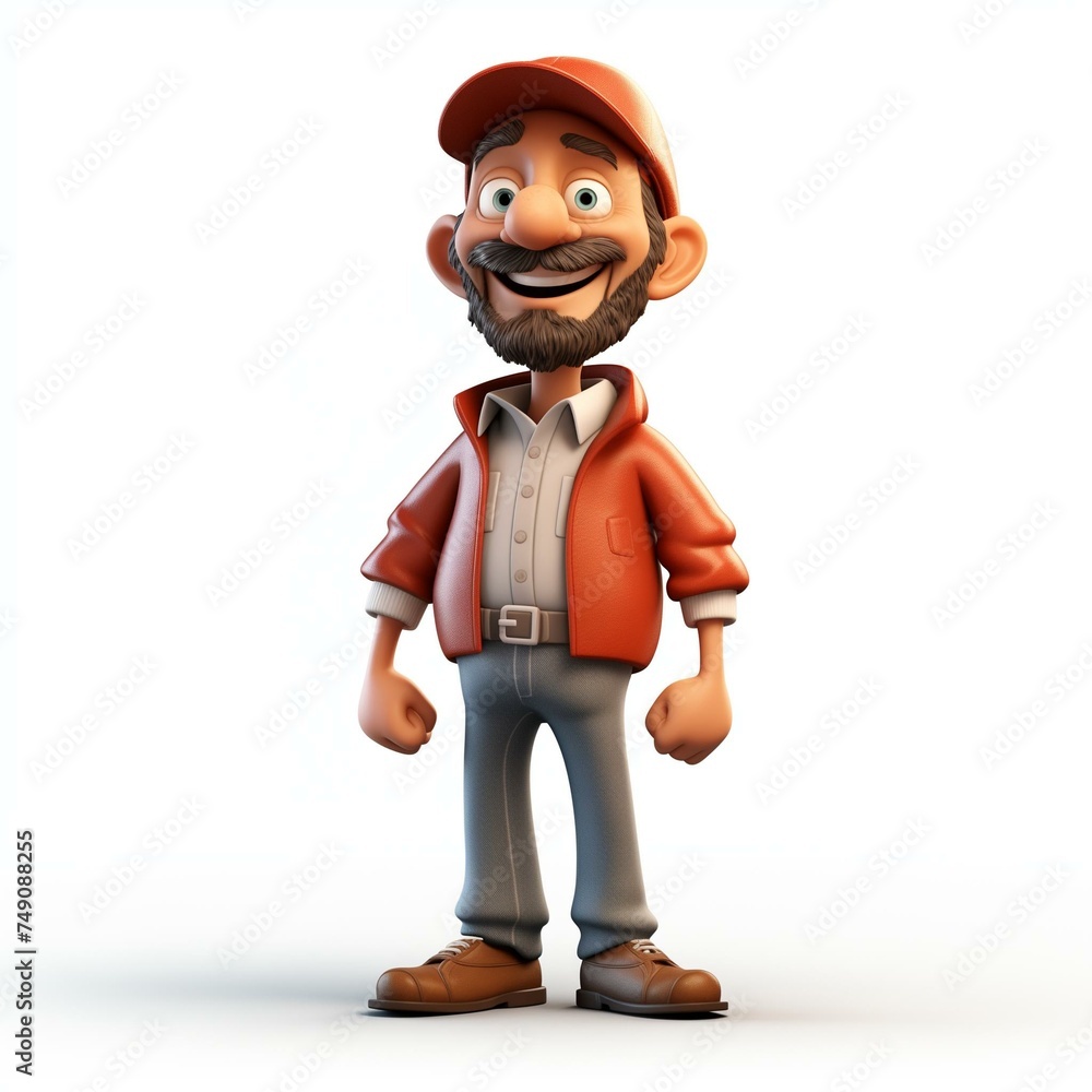 Smiling Cartoon Handyman in Casual Outfit Standing Confidently on White Background Smiling Cartoon Handyman in Casual Outfit Standing Confidently on White Background