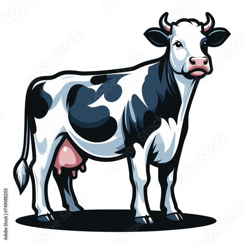 Cow full body vector illustration, farm pet, animal livestock, for butchery meat shop and dairy milk product, agriculture concept, design template isolated on white background