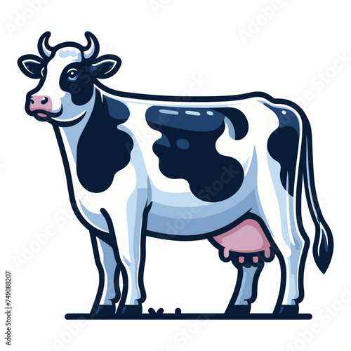 Cow full body vector illustration, farm pet, animal livestock, for butchery meat shop and dairy milk product, agriculture concept, design template isolated on white background