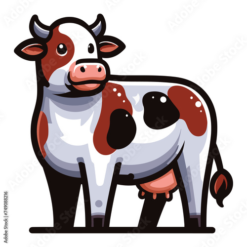 Cow full body vector illustration, farm pet, animal livestock, for butchery meat shop and dairy milk product, agriculture concept, design template isolated on white background