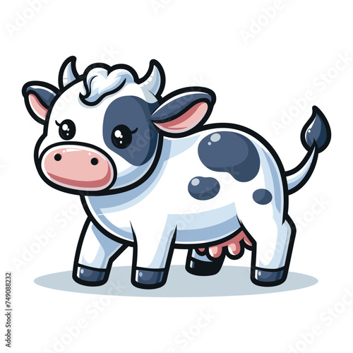 Cute cow full body cartoon mascot character vector illustration  funny adorable farm pet animal cow design template isolated on white background