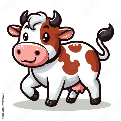 Cute cow full body cartoon mascot character vector illustration, funny adorable farm pet animal cow design template isolated on white background