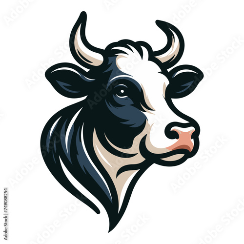 Cow head face logo vector illustration, farm pet, animal livestock, for butchery meat shop and dairy milk product, agriculture concept, design template isolated on white background