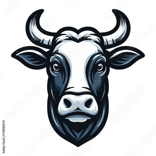 Cow head face logo vector illustration, farm pet, animal livestock, for butchery meat shop and dairy milk product, agriculture concept, design template isolated on white background