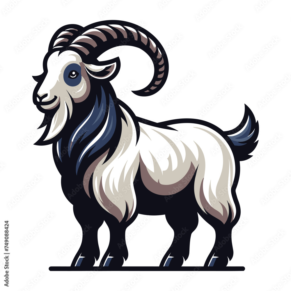 Goat full body vector illustration, farm pet, animal livestock, for butchery meat shop and dairy milk product, design template isolated on white background Goat full body vector illustration, farm pet, animal livestock, for butchery meat shop and dairy milk product, design template isolated on white background