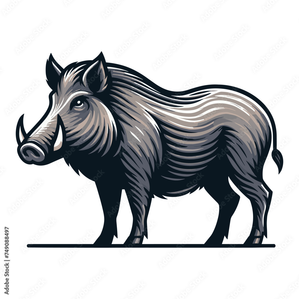 Fototapeta premium Wild hog boar pig full body design vector illustration, beast animal wildlife template isolated on white background