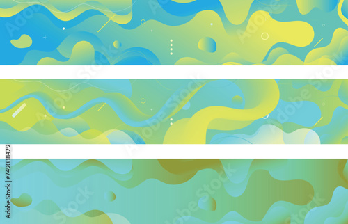 Green wave liquid overlapp layer banner template. Vector abstract background with green gradient fluid waves  organic shapes and geometric circle elements. Design for landing page and sale banner