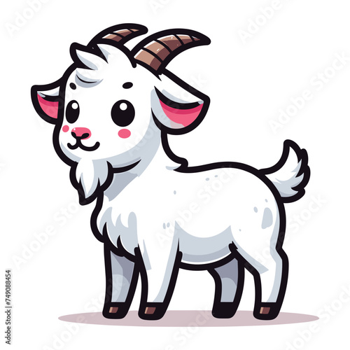 Cute goat full body cartoon mascot character vector illustration, funny adorable farm pet animal goat design template isolated on white background